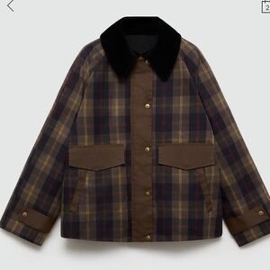 Mango Women’s Brown Checked Jacket with Black Collar. New with tag